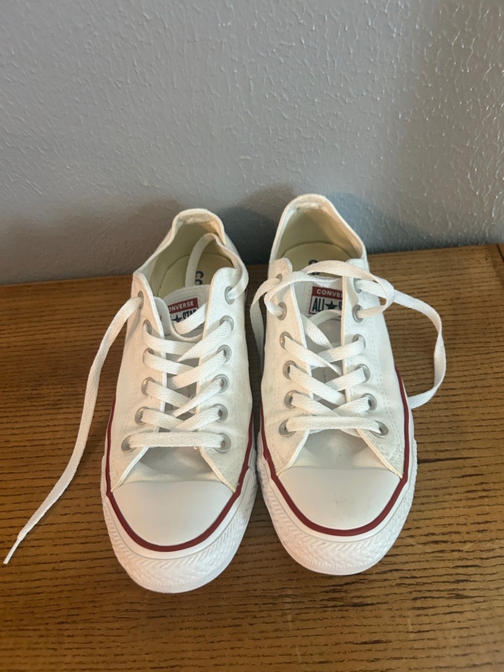 Converse White Low Top Sneakers with Red Stripe - Picture 3 of 5